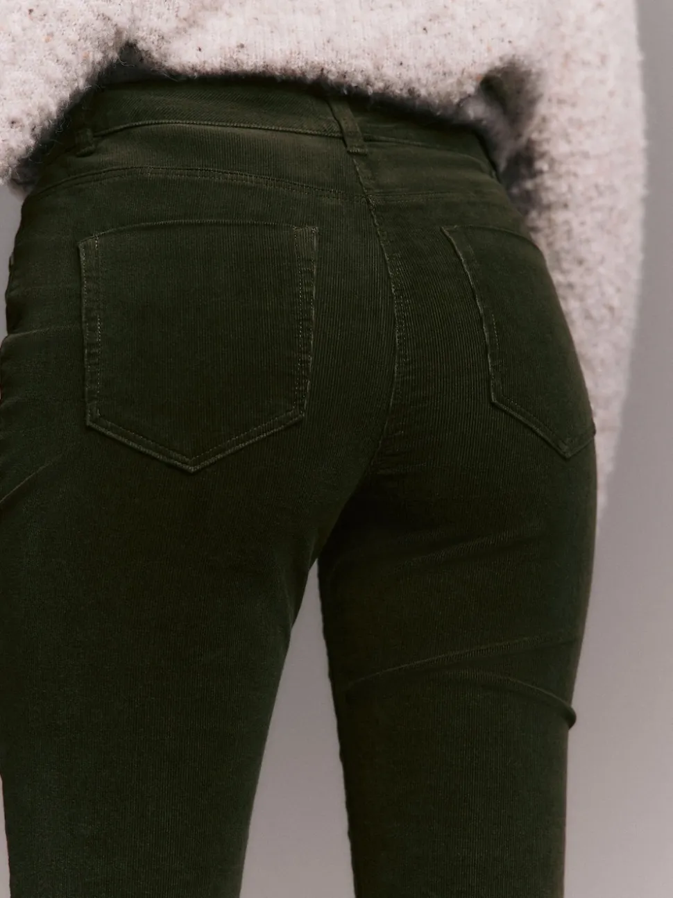 Khaki Green Corduroy Skinny Trousers