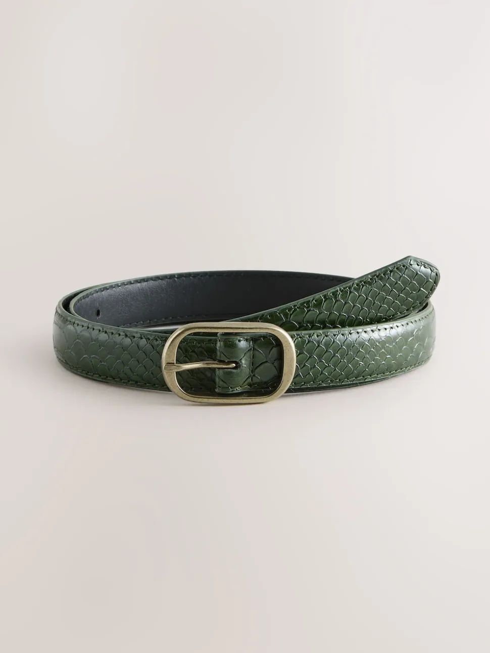 Khaki Green Croc Effect Regular PU Belt