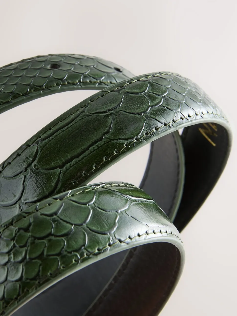 Khaki Green Croc Effect Regular PU Belt