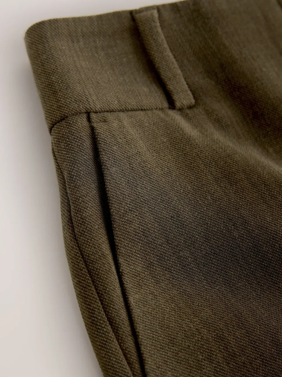 Khaki Green Crosshatch Elastic Waist Wide Leg Trousers