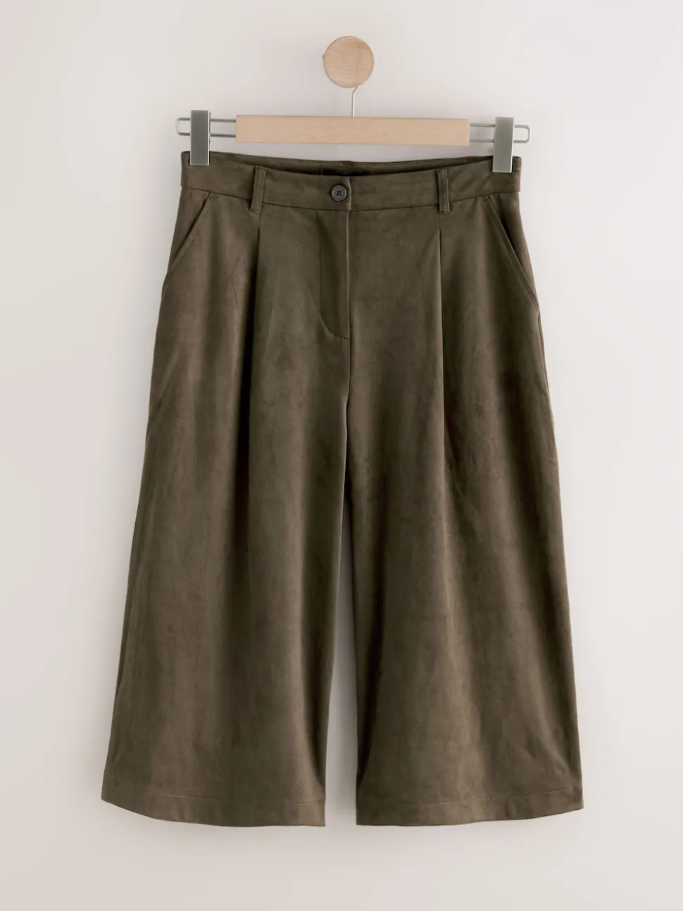 Khaki Green Faux Suede Longline Shorts