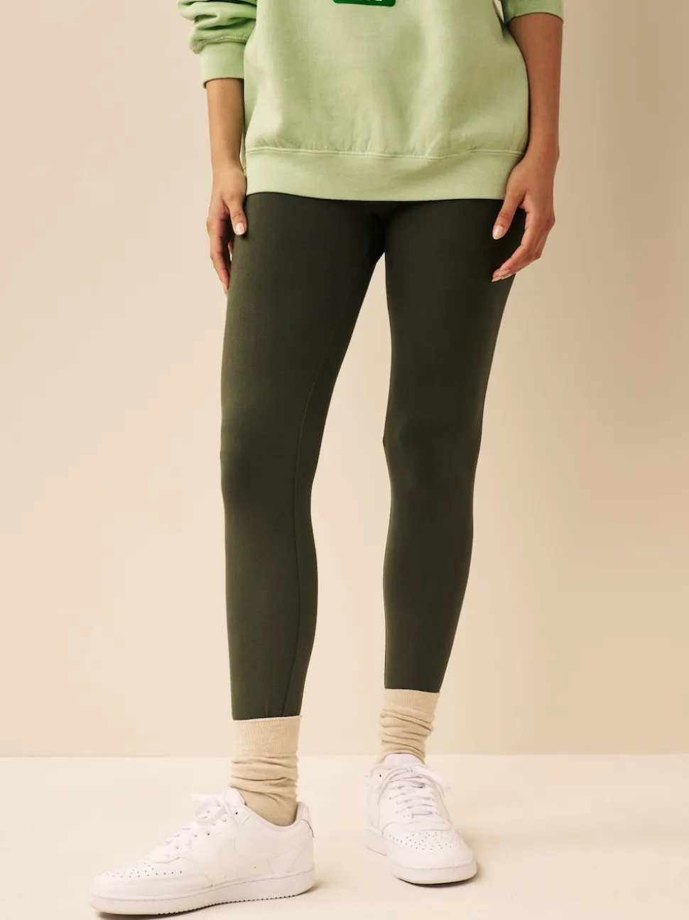 Khaki Green Full Length Leggings