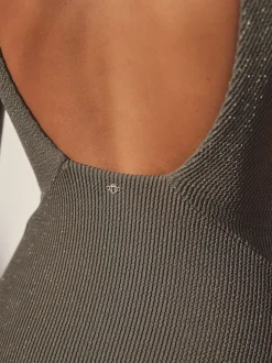Khaki Green Glitter Plunge Shaping Tummy Control Swimsuit