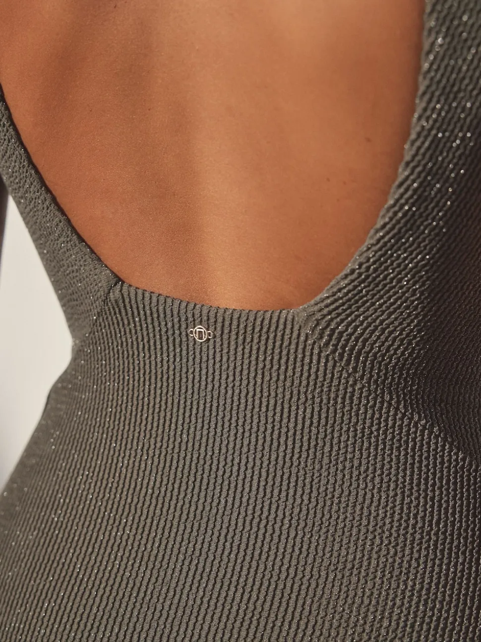 Khaki Green Glitter Plunge Shaping Tummy Control Swimsuit