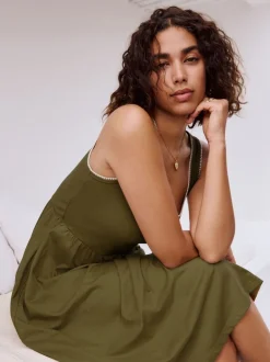 Khaki Green Jersey Midi Summer Dress