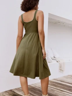 Khaki Green Jersey Midi Summer Dress
