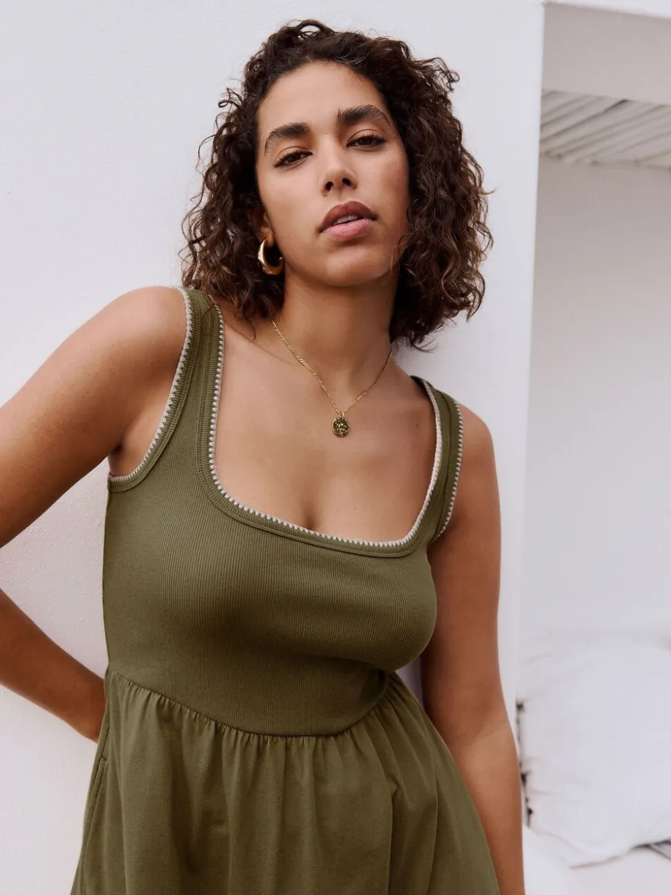 Khaki Green Jersey Midi Summer Dress