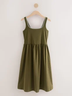 Khaki Green Jersey Midi Summer Dress