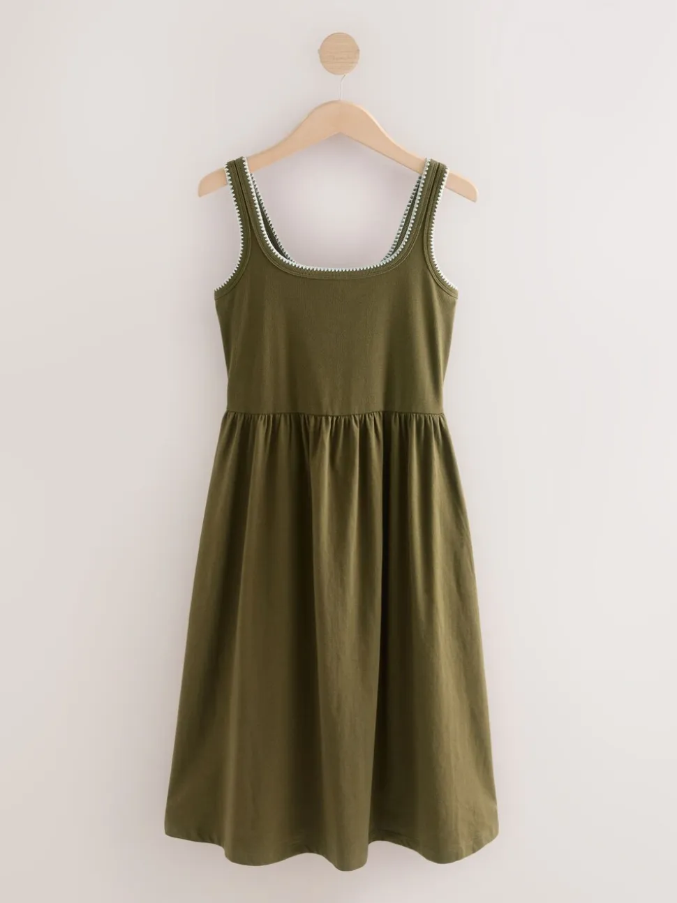 Khaki Green Jersey Midi Summer Dress