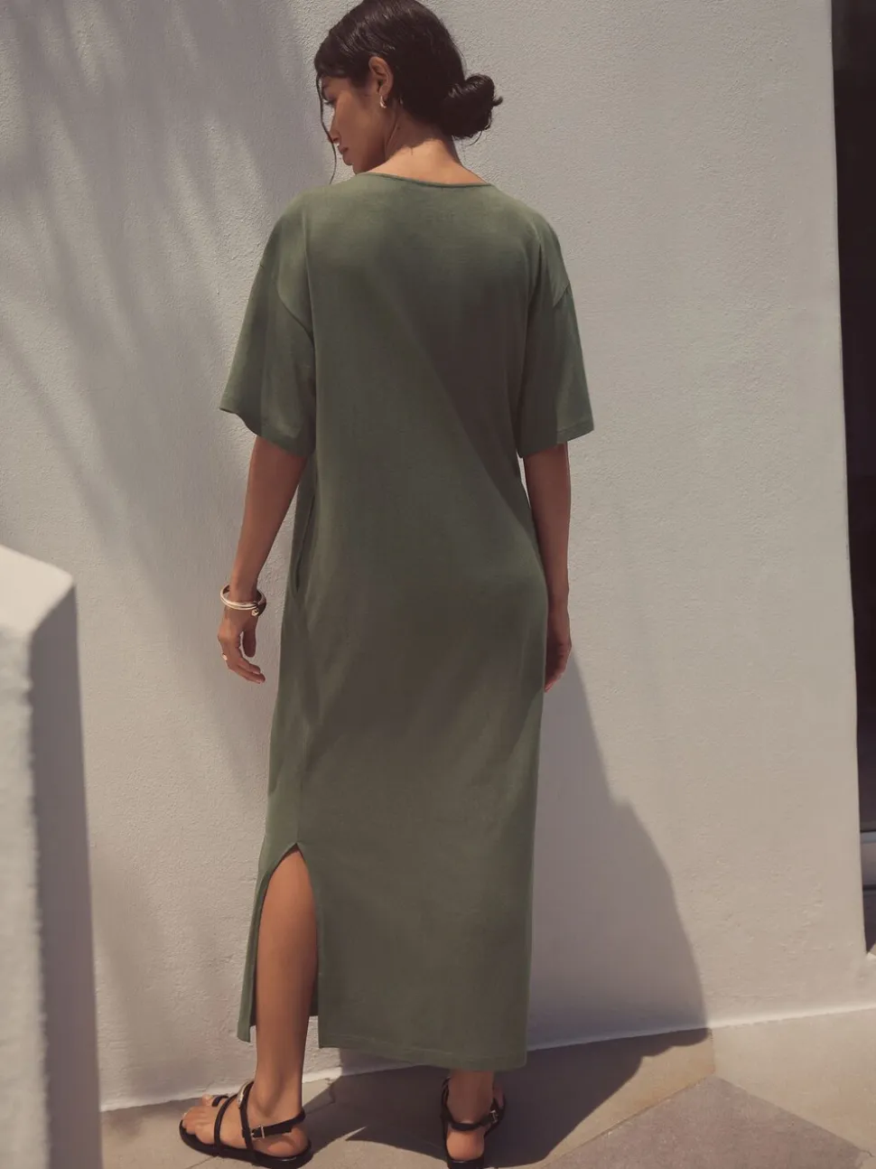 Khaki Green Jersey Twist T-Shirt Summer Dress