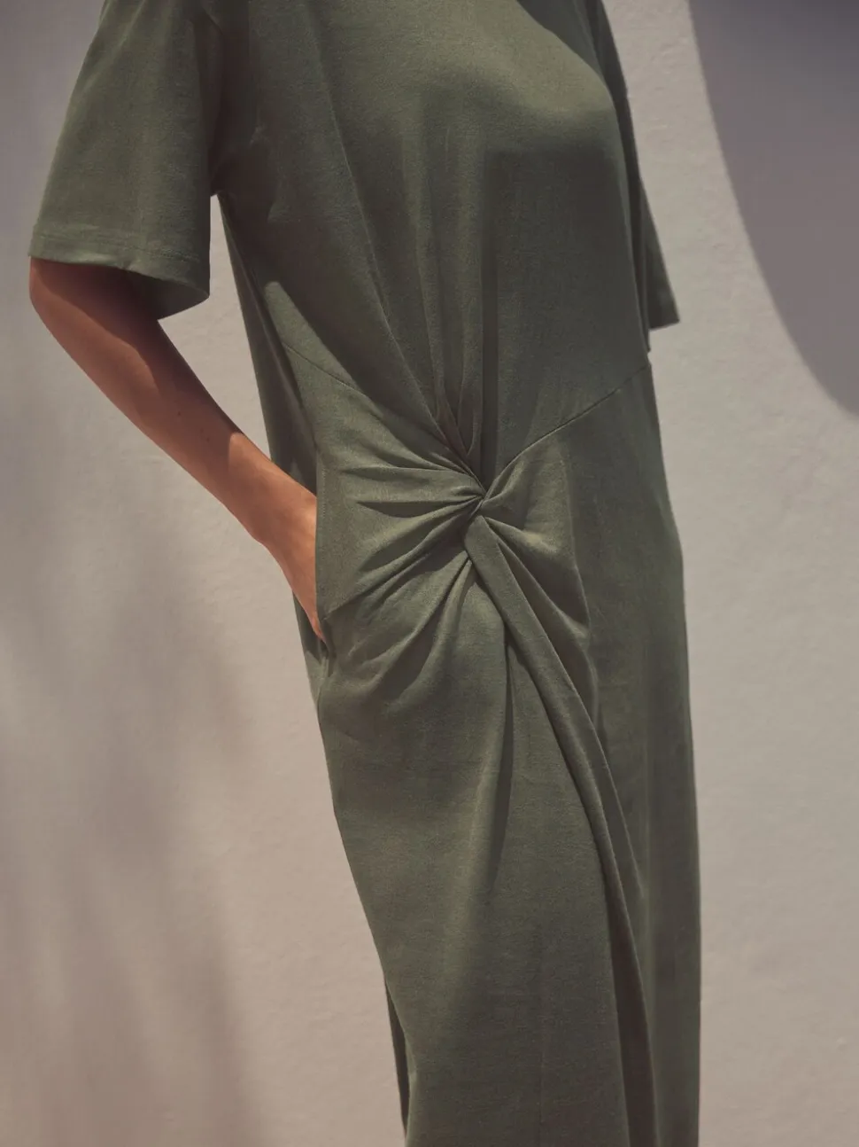 Khaki Green Jersey Twist T-Shirt Summer Dress