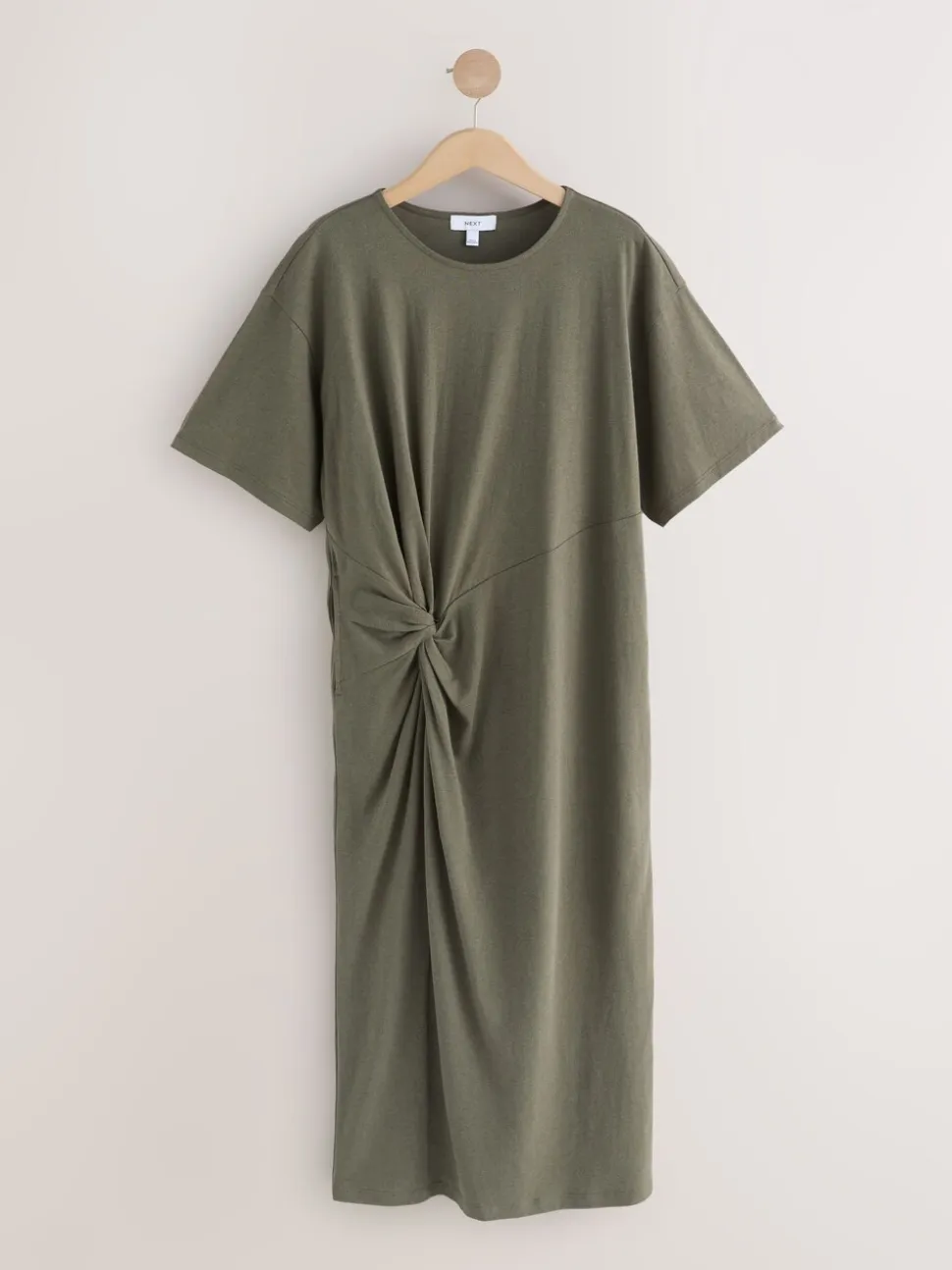 Khaki Green Jersey Twist T-Shirt Summer Dress