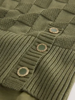Khaki Green Knitted Tank Shirt Layer With Button Detail