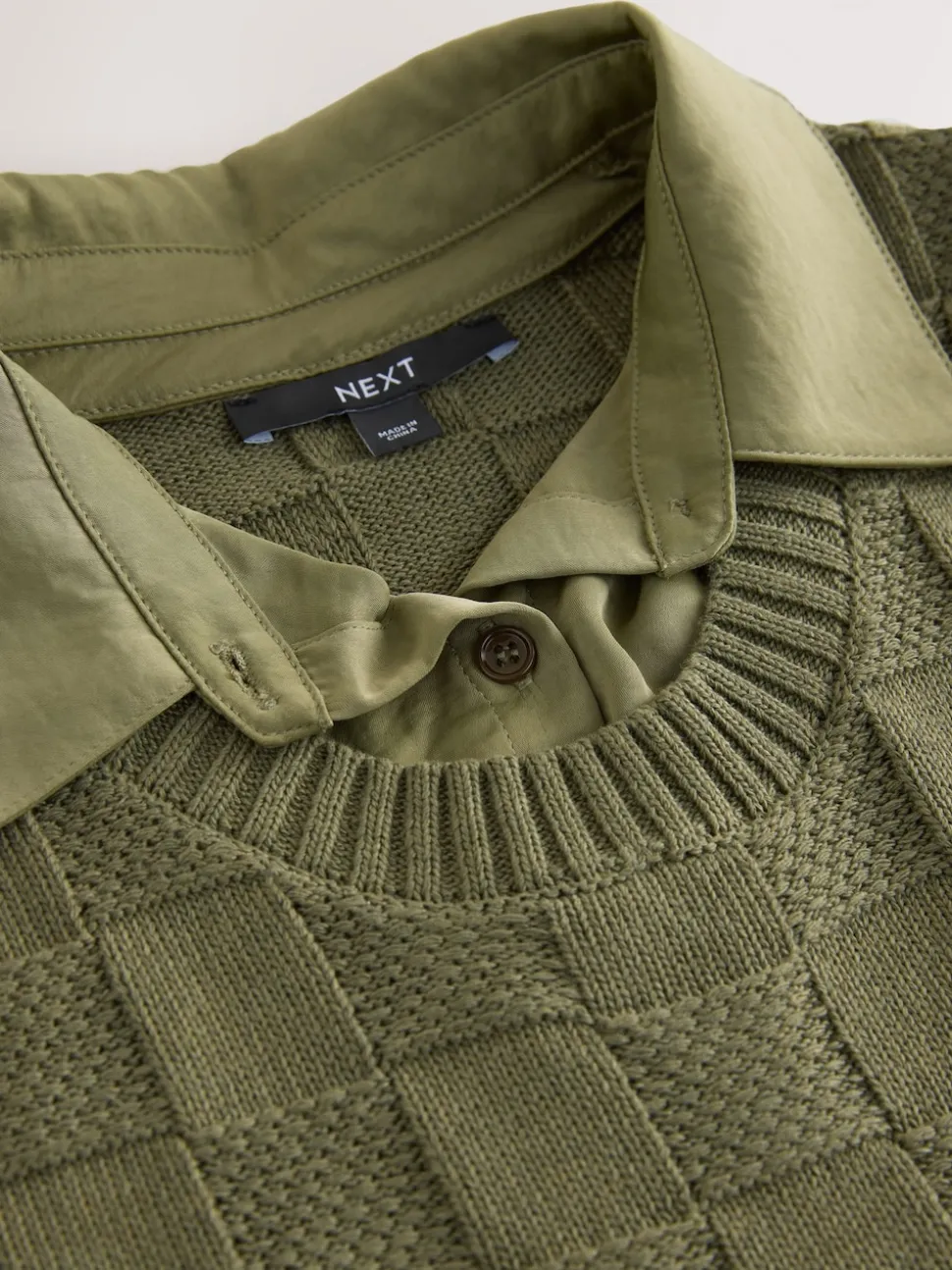 Khaki Green Knitted Tank Shirt Layer With Button Detail