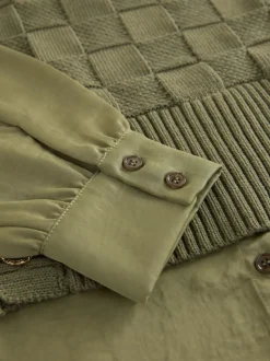 Khaki Green Knitted Tank Shirt Layer With Button Detail