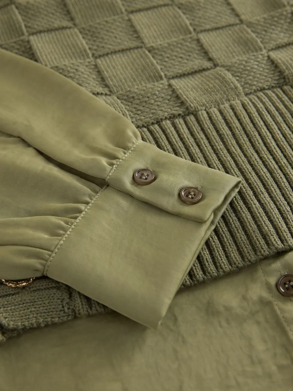 Khaki Green Knitted Tank Shirt Layer With Button Detail