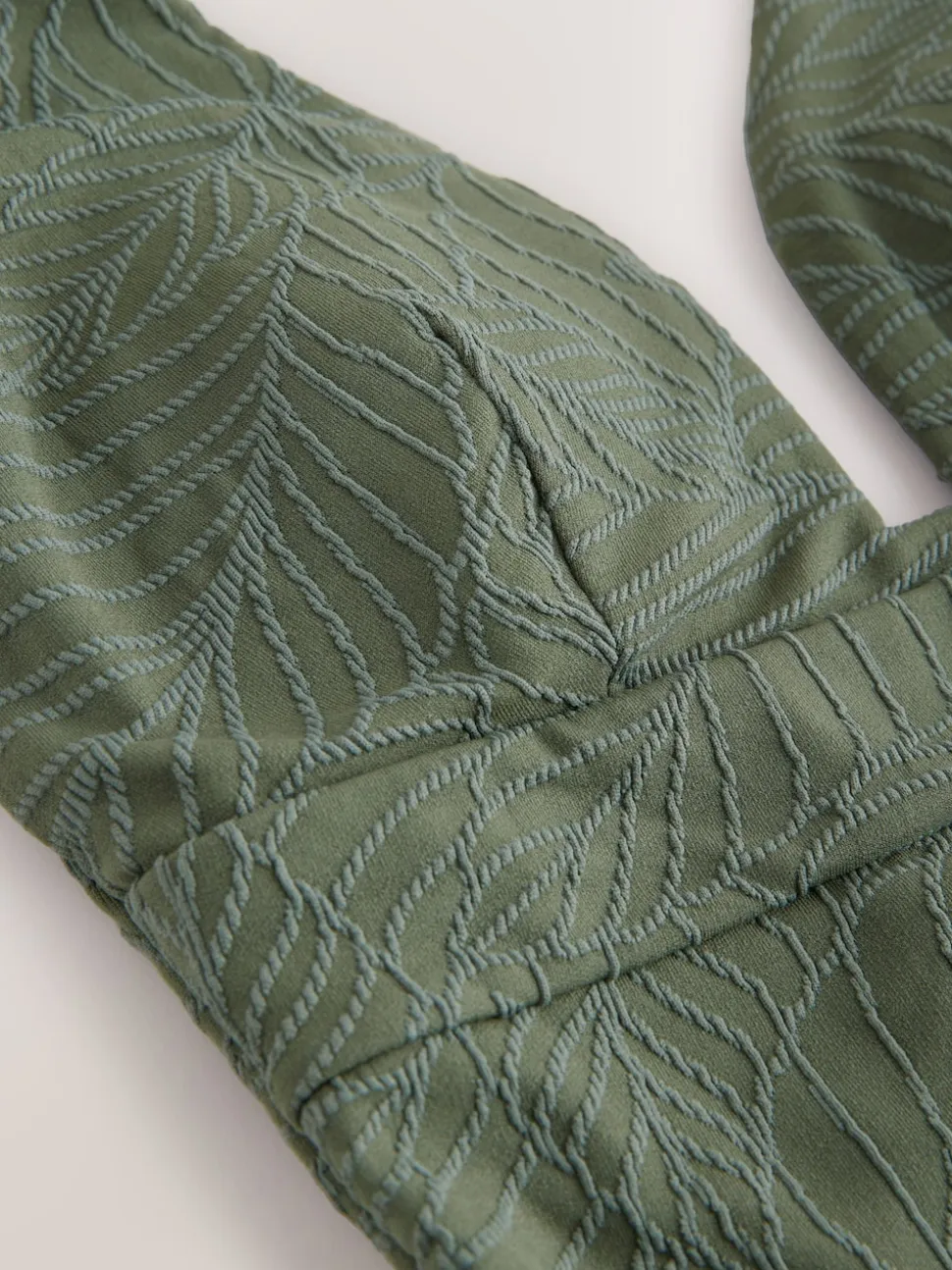 Khaki Green Leaf Textured Plunge Shaping Tummy Control Swimsuit