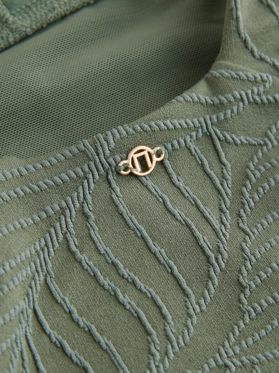 Khaki Green Leaf Textured Plunge Shaping Tummy Control Swimsuit