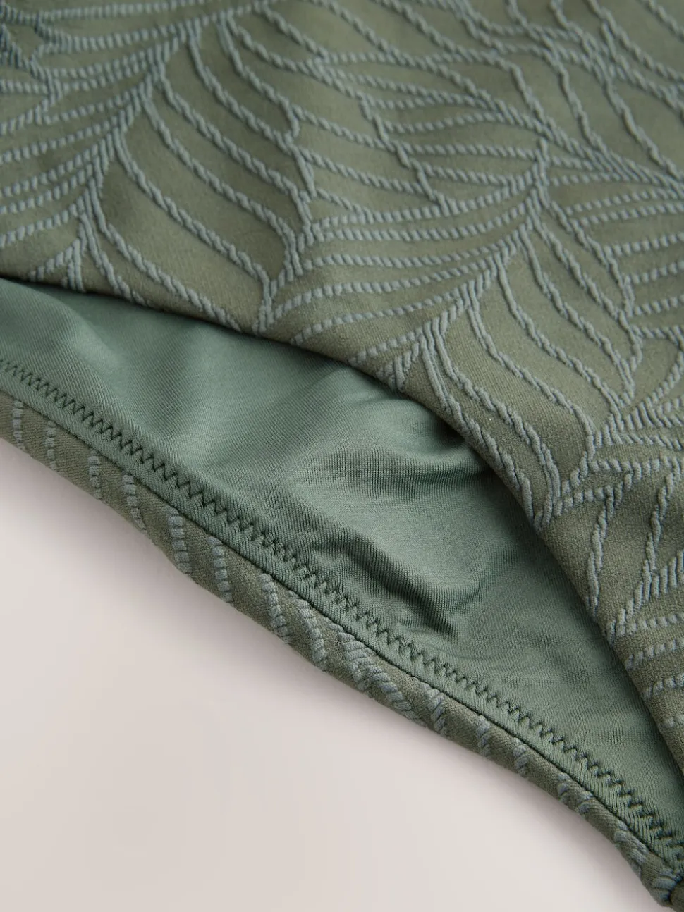 Khaki Green Leaf Textured Plunge Shaping Tummy Control Swimsuit