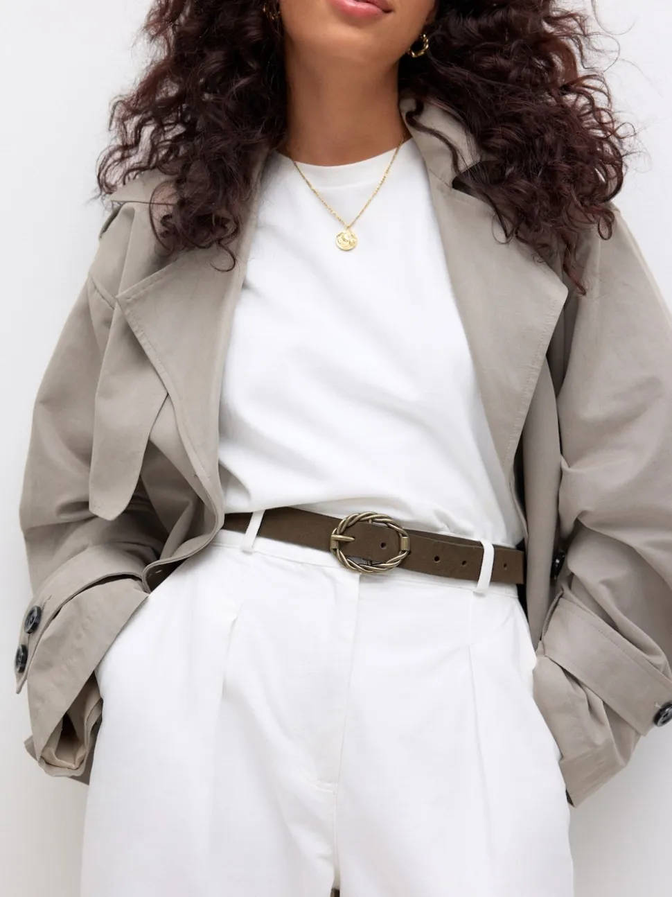Khaki Green Oval Buckle Suede Belt