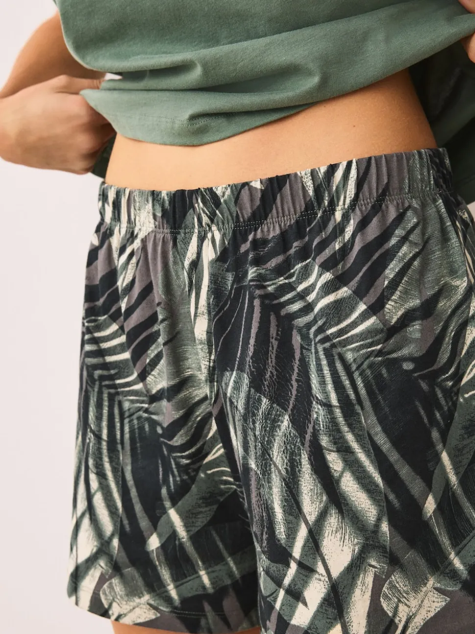 Khaki Green Palm Short Pyjamas Set