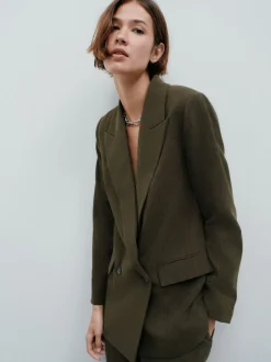 Khaki Green Relaxed Crosshatch Blazer