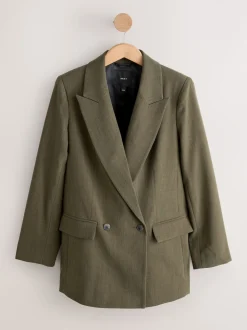 Khaki Green Relaxed Crosshatch Blazer