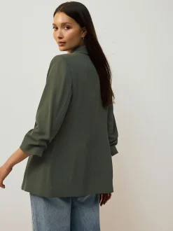 Khaki Green Relaxed Ruched Sleeve Blazer