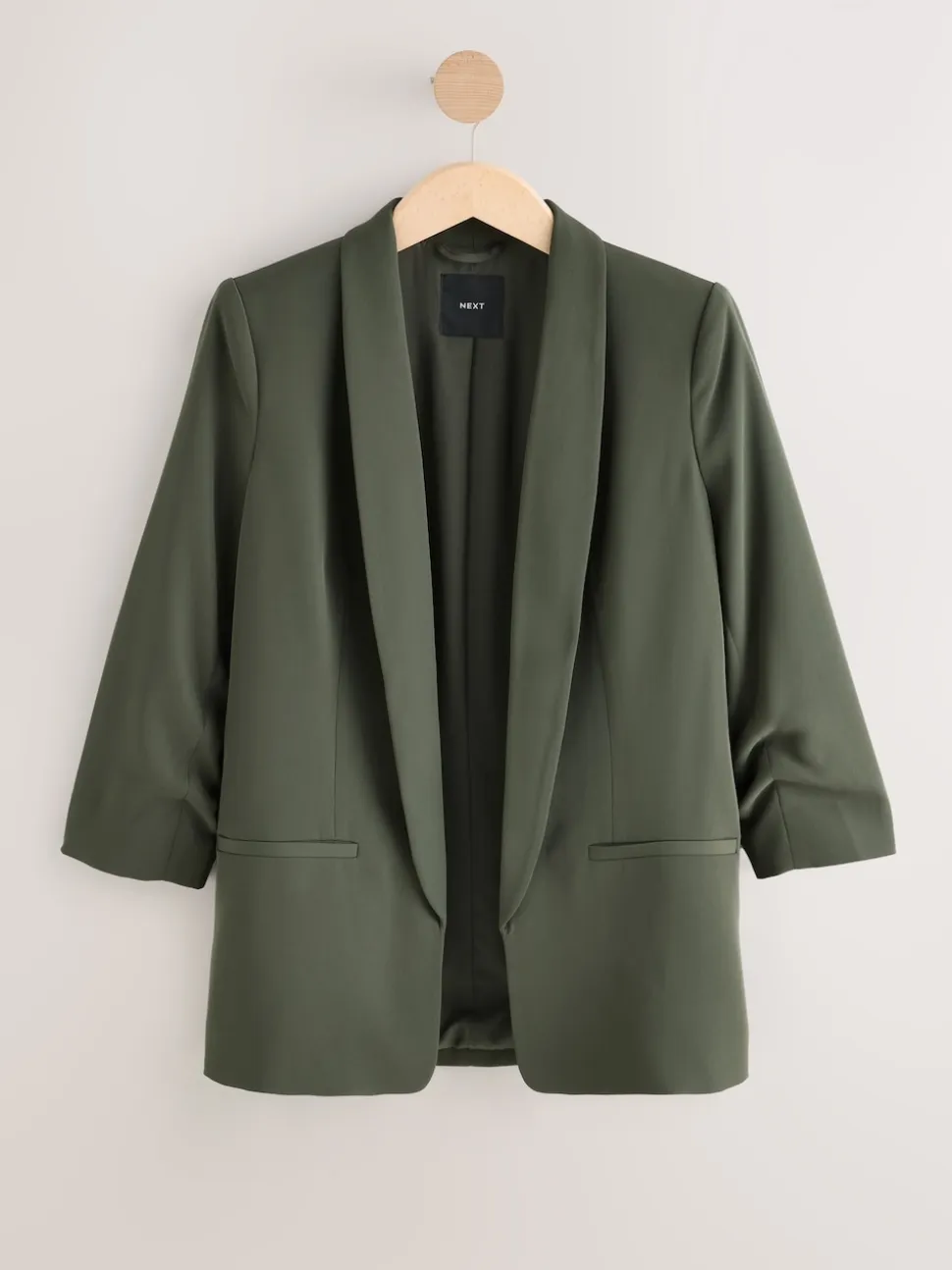 Khaki Green Relaxed Ruched Sleeve Blazer