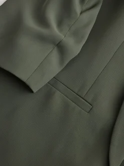 Khaki Green Relaxed Ruched Sleeve Blazer