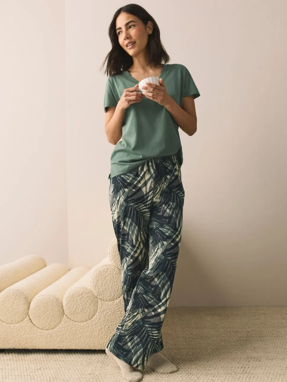 Khaki Green Short Sleeve Pyjamas