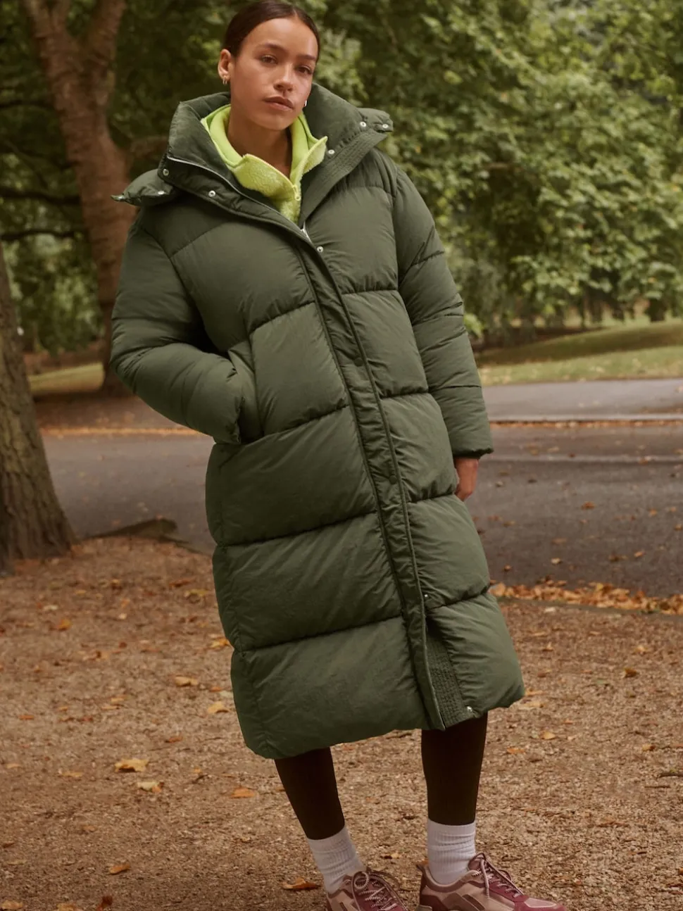Khaki Green Shower Resistant Longline Padded Coat
