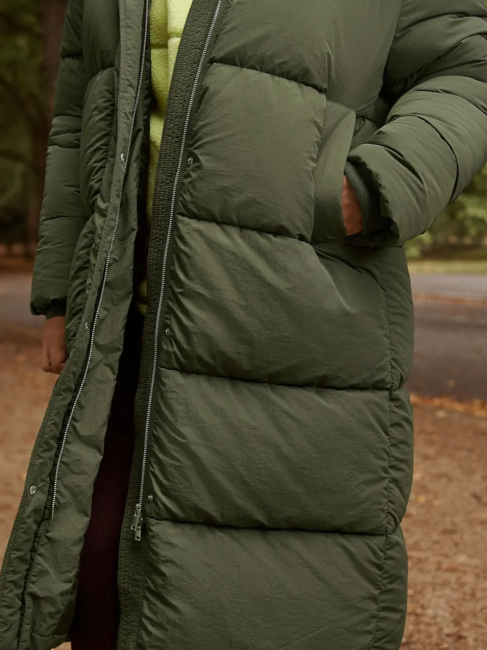 Khaki Green Shower Resistant Longline Padded Coat