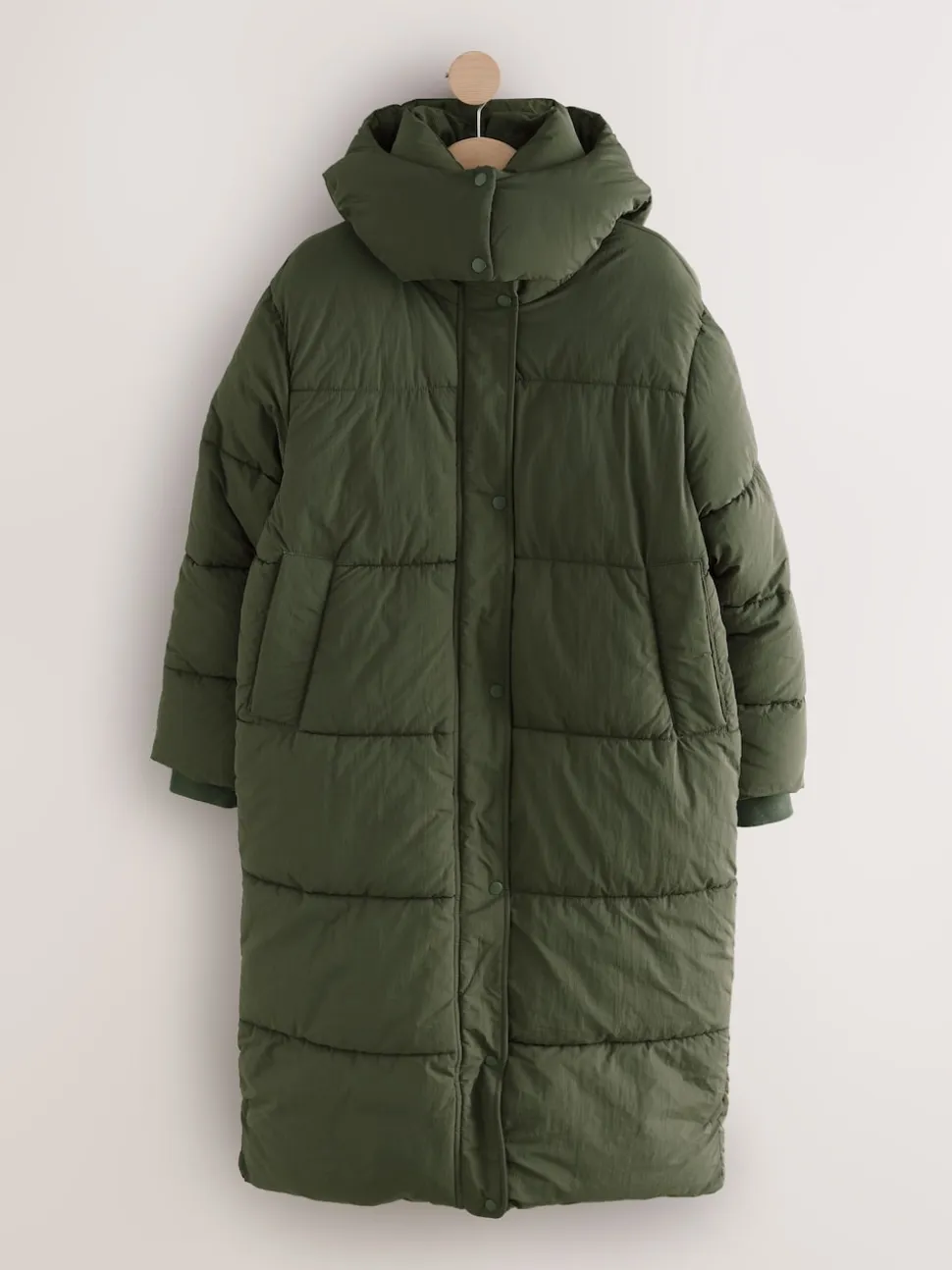 Khaki Green Shower Resistant Longline Padded Coat