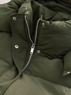 Khaki Green Shower Resistant Longline Padded Coat