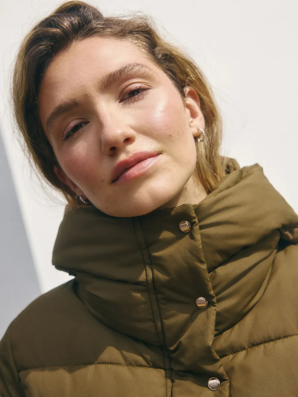 Khaki Green Shower Resistant Padded Hooded Longline Coat