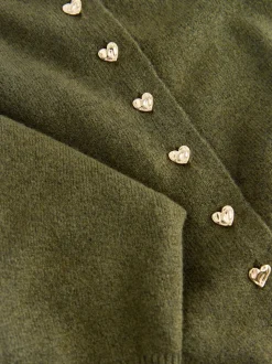 Khaki Green Slim Supersoft Crew Neck Cardigan with Wool