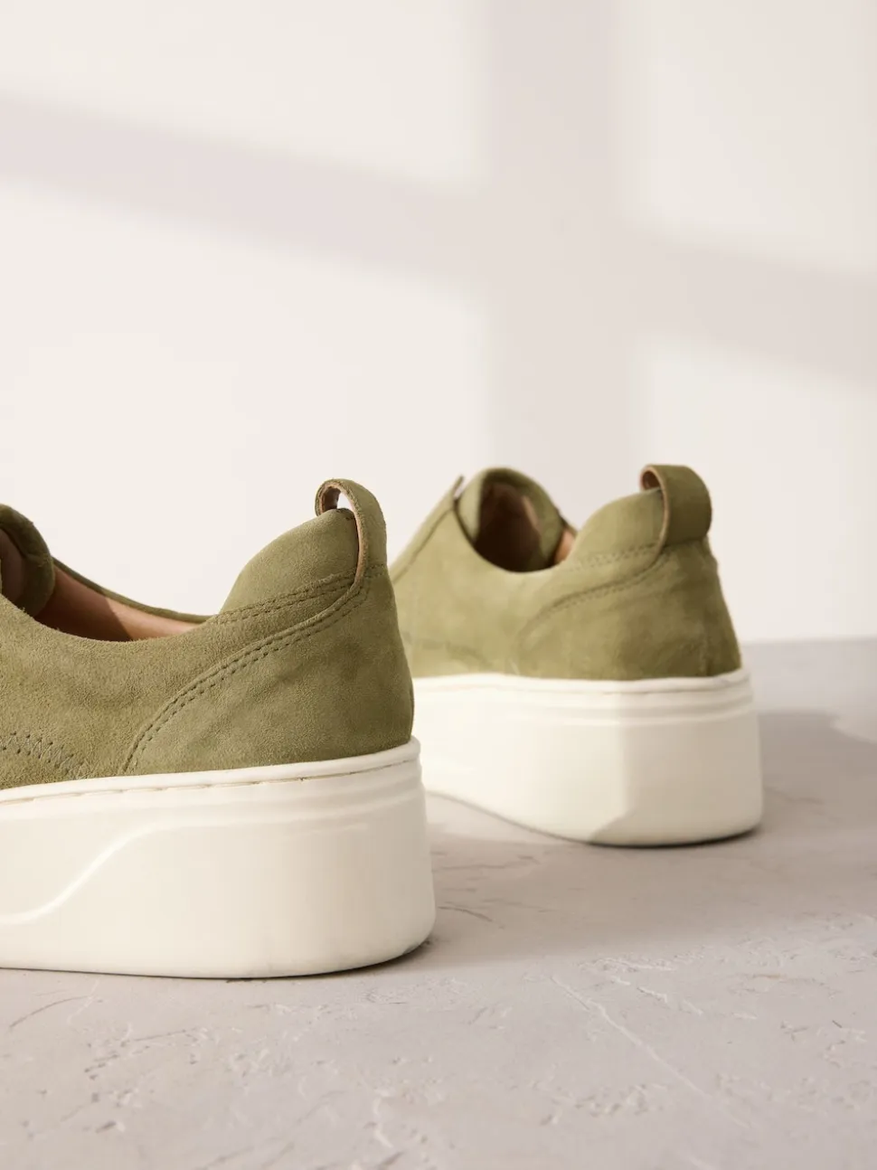 Khaki Green Slip On Signature Leather Chunky Wedge Platform Trainers