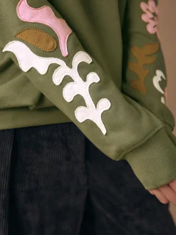 Khaki Green Sweatshirt with Appliqué Details
