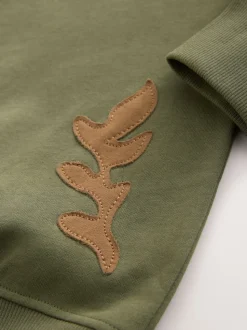Khaki Green Sweatshirt with Appliqué Details