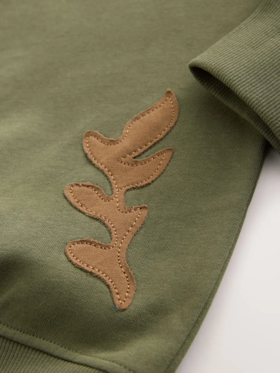 Khaki Green Sweatshirt with Appliqué Details