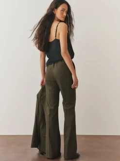 Khaki Green Tailored Bootcut Trousers With Wool