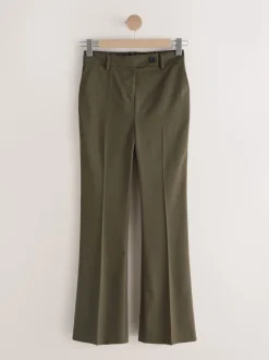 Khaki Green Tailored Bootcut Trousers With Wool