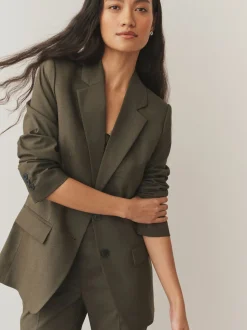 Khaki Green Tailored Single Breasted Blazer With Wool