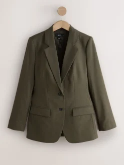 Khaki Green Tailored Single Breasted Blazer With Wool