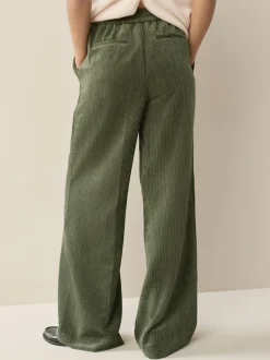 Khaki Green Wide Leg Soft Cord Trousers