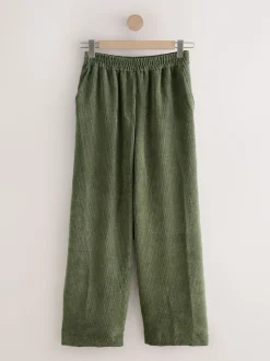 Khaki Green Wide Leg Soft Cord Trousers