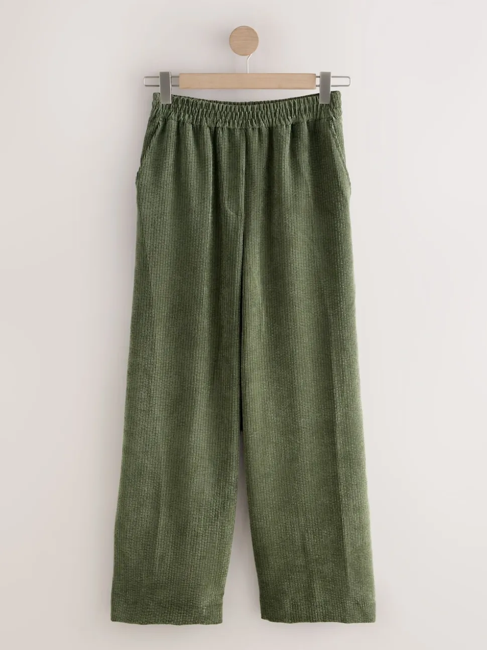 Khaki Green Wide Leg Soft Cord Trousers