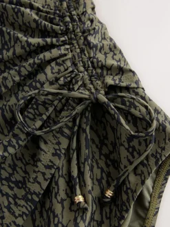 Khaki Green/Black Ruched Side Tummy Shaping Control Swimsuit