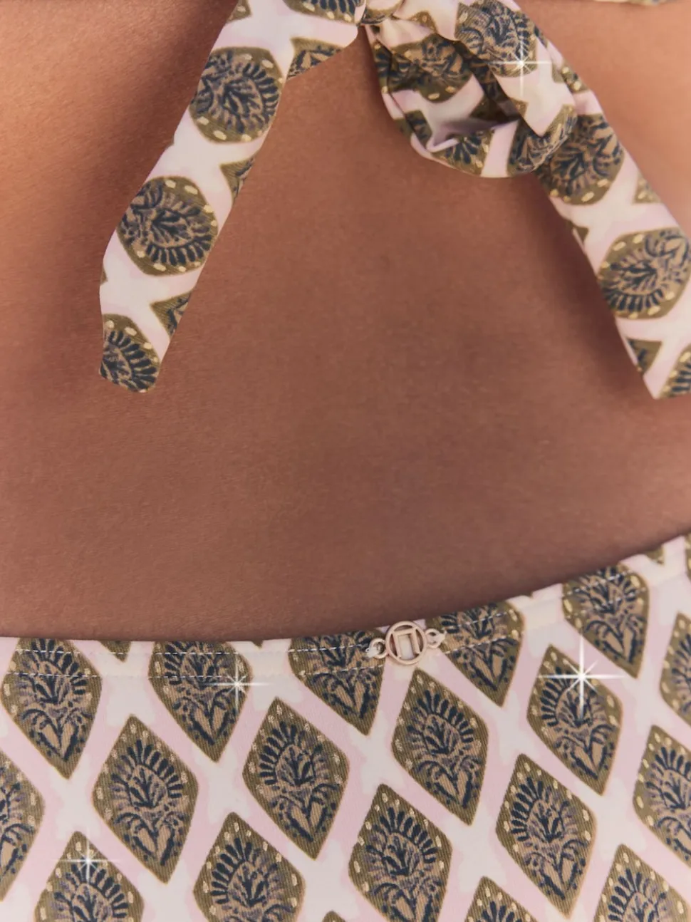 Khaki Green/Cream Foil Woodblock High Leg Bikini Bottoms